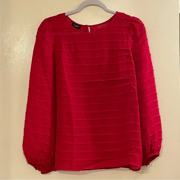 TALBOTS Sheer Silk Tiered Long‎ Sleeve Blouse in Red - Picture 1 of 4